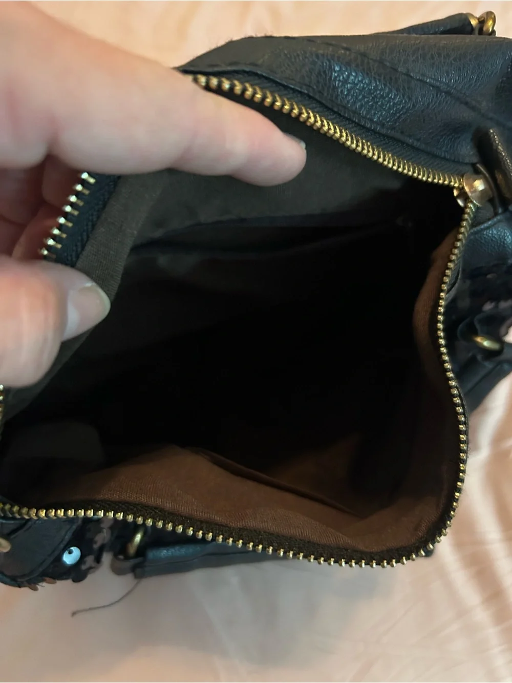 Maomaobag Black Sequin Hobo Bag with Gold Chain Handles